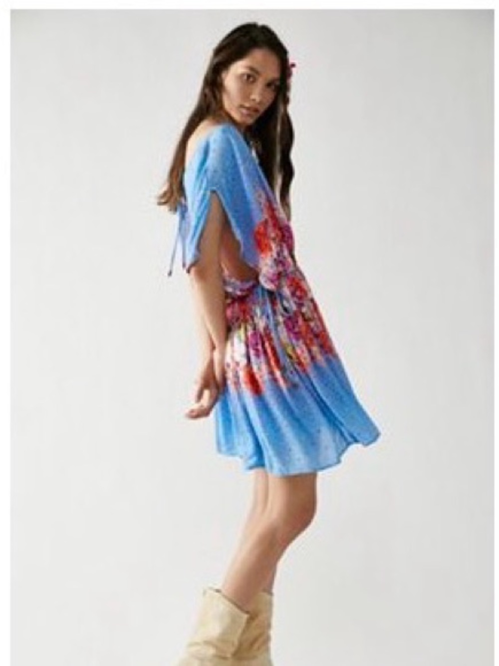 Free People Blue Floral Tie-Back Mini Dress